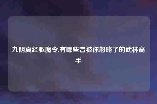 九阴真经驱魔令,有哪些曾被你忽略了的武林高手