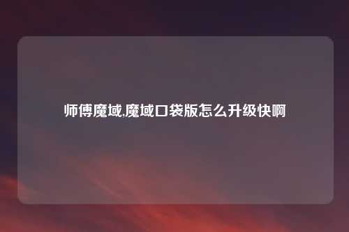 师傅魔域,魔域口袋版怎么升级快啊