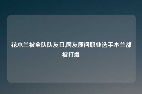 花木兰被全队队友日,网友质问职业选手木兰都被打爆