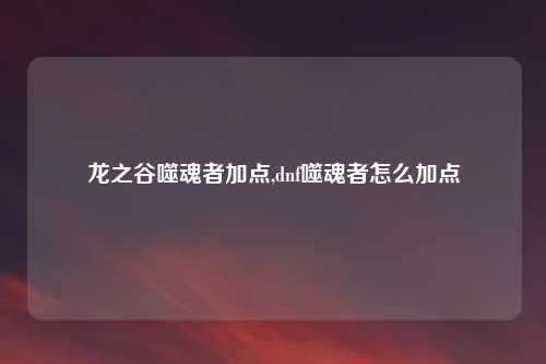 龙之谷噬魂者加点,dnf噬魂者怎么加点