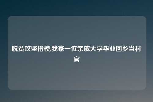 脱贫攻坚楷模,我家一位亲戚大学毕业回乡当村官