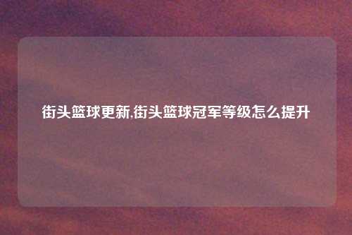 街头篮球更新,街头篮球冠军等级怎么提升