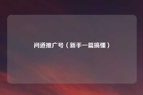 问道推广号（新手一篇搞懂）