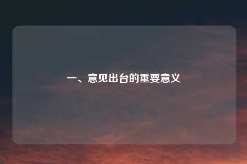 一、意见出台的重要意义