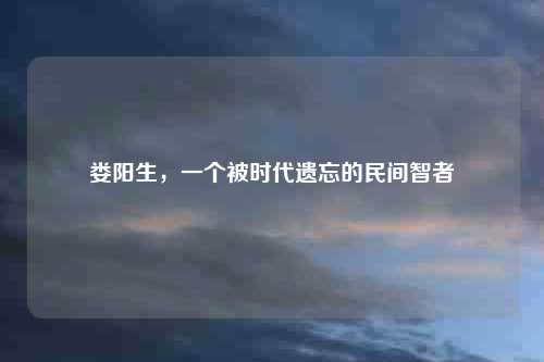 娄阳生，一个被时代遗忘的民间智者