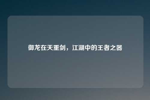 御龙在天重剑，江湖中的王者之器